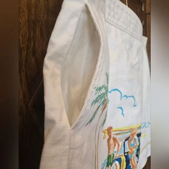 J CREW RARE VINTAGE Ivory Skirt with Beach Surfing Scene Print - Picture 5 of 11